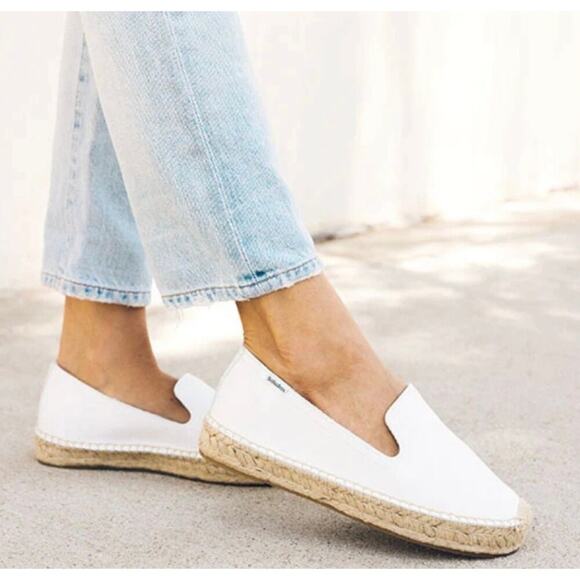 Soludos Upper White Leather Espadrilles Size 6 - Picture 1 of 11